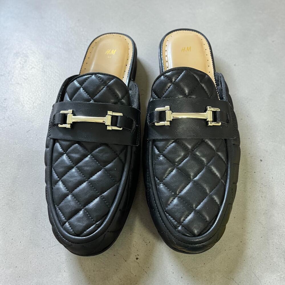 Black House Shoes Slip On's Quilted Mules Buckle Detail Flats EUR 42 US 9 Casual